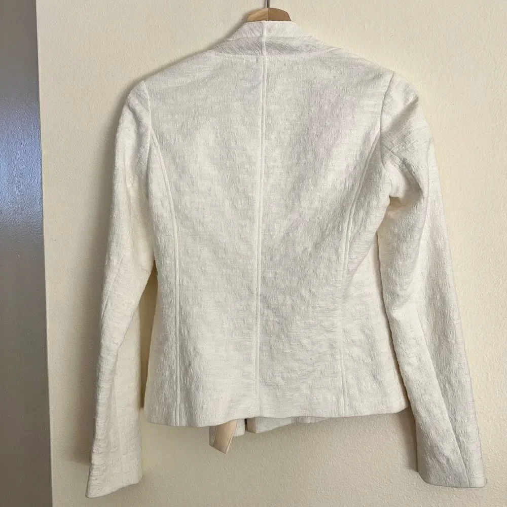VINCE Cream TEXTURED ZIPPER FRISE asymmetrical JACKET $425 sz XXS
